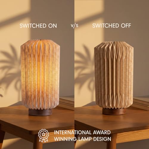 Image of FIG Living Mini Serenity Table Lamp | European Linen Lampshade with Mango Wood Base | Patented Design | Ideal Lamp for Living Room Decoration, Bedroom, Office | 2.5m Cord | Wedding Gift
