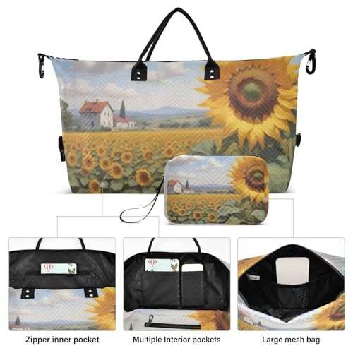 Large Travel Duffel Bag, Sunflower Waterfolor Sports Tote Gym Bag, Shoulder Weekender Overnight Bag for Women Men, Carry On Luggage with Toiletry Bags2