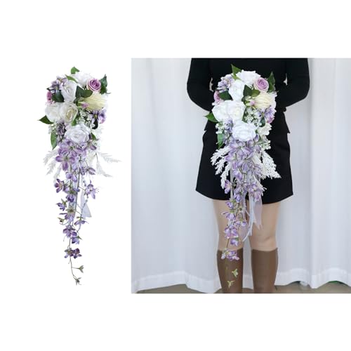Bouquet de mariée en cascade d'exception aux finitions pompons raffinées