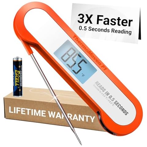 ThermoMaven Professional 3X Faster 0.5sec Instant Read Meat Thermometer Digital, High Accuracy ±0.5°F, IP67 Waterproof, Auto Wake/Sleep&Rotate Display, Backlight Fry Oil Candy Thermometer, Orange Cover