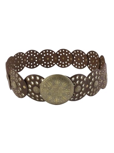 Floerns Women's Metal Hollow Out Wide Disc Belt Cowboy Western Vintage Buckle Belt