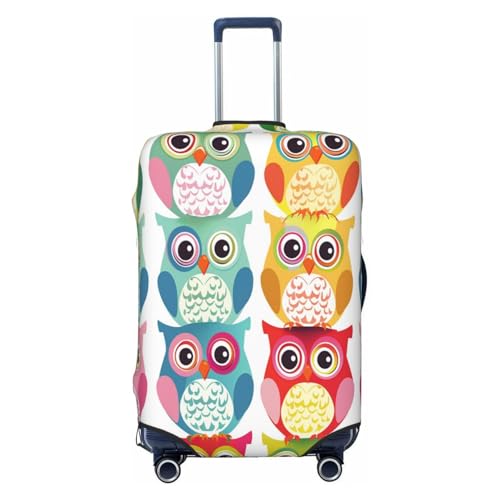 Cartoon Colored Owl Travel Luggage Cover Elastic Suitcase Covers Washable Anti Scratch Luggage Dust Covers Protector, Fits 18-21 inch Luggage, S