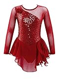 Oyolan Kids Girls Skater Figure Ice Skating Lreotard Dress Mesh Splice Athletic Gymnastic Ballet Dan
