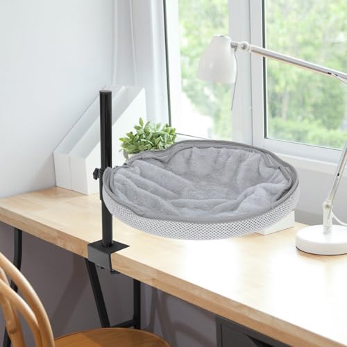 Lit pour chat de bureau rotatif gris en maille respirante