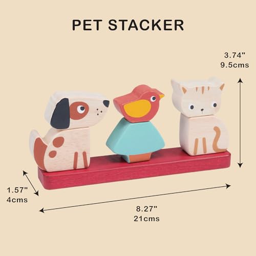 Image of Mentari Interactive Pet Stacker Toy, 6-Piece Set, Kitten, Puppy, Bird, Base Board with Pegs