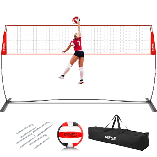 12FT/20FT Portable Volleyball Net System for Backyard - Adjustable Height Freestanding Training Equipment, Outdoor Indoor Practice Set with Carry Bag & PU Volleyball
