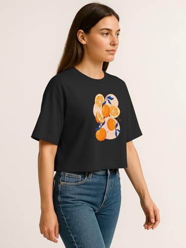 Image of HELLCAT Beige Printed Loose Fit Crew-Neck Crop T-Shirt for Women