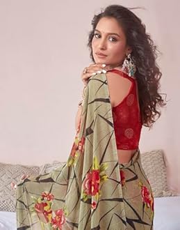 SIRIL Women's Floral Printed Georgette Saree with Unstitched Blouse Piece