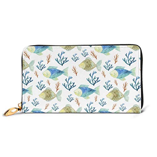 Preisvergleich Produktbild JHGFG Mode Handtasche Reißverschluss Brieftasche Muster Fische Algen Telefon Kupplung Geldbörse Abendkupplung Blockieren Leder Brieftasche Multi Card Organizer