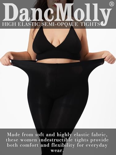 DancMolly Plus Size Opaque Black Tights for Women Control Top High Elastic Pantyhose3