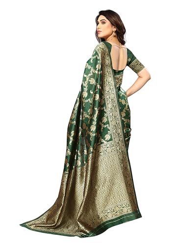 Image of StyleScope Women's Kanjivaram Banarasi Jacquard Silk Saree With Unstitched Blouse Piece (Silk Hanumann)