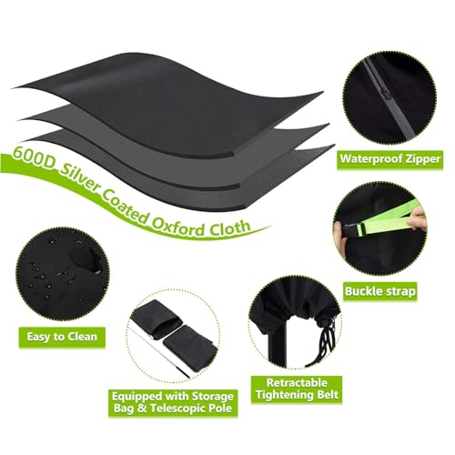 GEMITTO Funda Protectora para Parasol, Cubierta Impermeable para Sombrilla de Jardín, Cubierta Impermeable con Cremallera para Sombrilla (280x30/81/45cm, 600D) - imagen 3