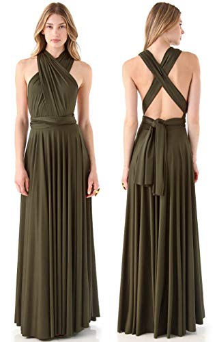 Infinity Kleid inklusive Bandeau Top Brautjungfernkleid Gr. 34-42 viele Farben Wickelkleid lang, 70 Verschiedene Wickelarten Brautkleid, Abendkleid Kleid lang Maxikleid (Olivgrün, 1 (34-42)) Cover