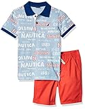 Nautica Boys' 2 Pieces Polo Shorts Set, Cerulean Blue Printed/Cayenne, 3T