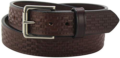 Men's Brown Leather Basket Weave Belt Embossed Design Heavy Duty Belts -34 Inch