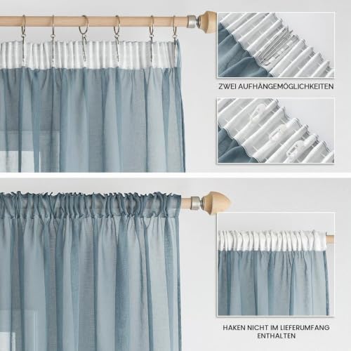 EMEMA Gardinen Vorhänge mit Kräuselband 2er Set B140xH175cm Staubiges Blau – Ansicht 3