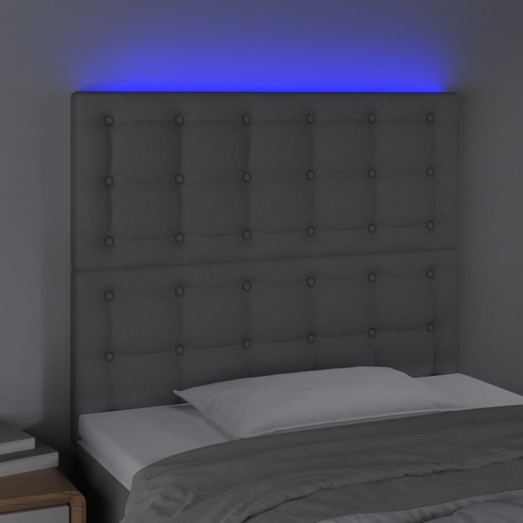 Cabecero de cama LED gris claro, 80 x 5 x 118/128 cm, altura ajustable con tiras USB RGB, cojín de tela resistente, cojín de pared moderno, adecuado para jóvenes y adultos en el dormitorio
