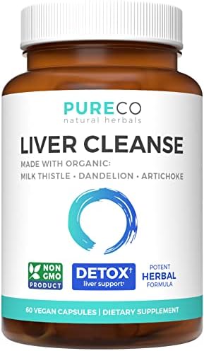 Organic Liver Cleanse Detox & Repair - Milk Thistle Extract (80% Silymarin), Dandelion Root, Artichoke Leaf & Yellow Dock Extracts - Liver Detox Supplement - Support Health Formula - 60 Vegan Capsules