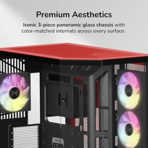 Image of HYTE Y50 RGB Essential Aesthetic Gaming PC Case - 4 aRGB Fans (1x 120mm + 1x 360mm Reverse) - Dual Chamber ATX Desktop Chassis - Rear Connect Motherboard Compatible - Black Cherry (Red)