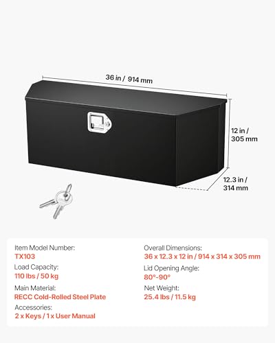 Image of VEVOR Trailer Tongue Box, Heavy Duty Trailer Tongue Tool Box Storage Organizer, Utility Tool Chest for Pickup Truck Bed, RV, SUV, Off-Road Vehicle, Steel, 36 inch x 12 inch x 12 inch, Upgraded Lock Version