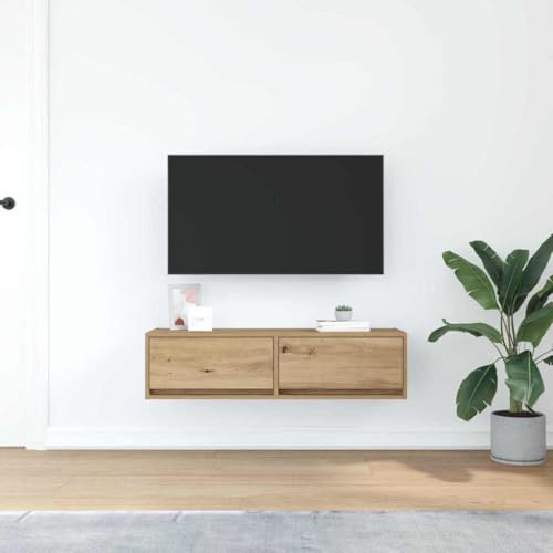 Meuble TV flottant moderne chêne 2 tiroirs pour optimiser l'espace - 5