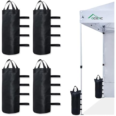 Acepic Canopy Weights(132LBS) for Heavy Duty, 600D Waterproof Sand Bags for Outdoor Garden Patio Umbrella,Gazebo,Pop Up Tent, Set of 4 (No Sand，Black) Cover