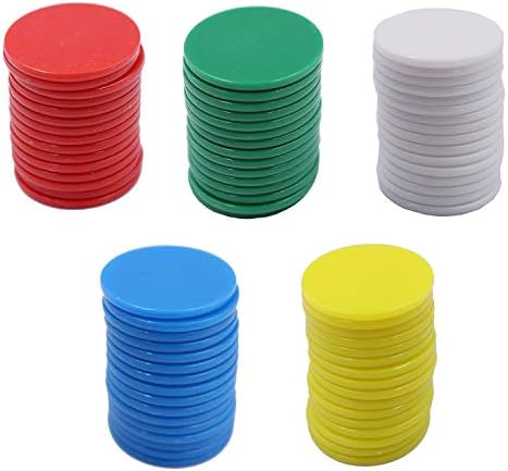 Floranea 100 Pcs Bingo Chips 1 Inch Multi Color Plastic Small Counting Learning Counters Markers Discs Gaming Tokens for Science Math Number Classroom Kids Children Project Games
