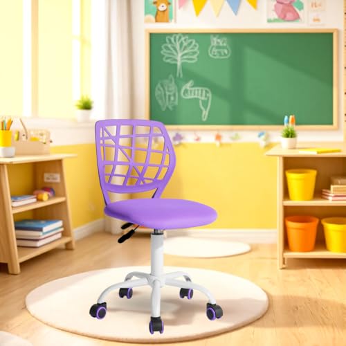 FurnitureR Kompakter Klassenstuhl, ergonomischer Sitz für Schule, Rückenlehne aus atmungsaktivem Netzgewebe, höhenverstellbar, vielseitiger Stuhl für Lehrer, leicht zu bewegen, 360 °, Violett