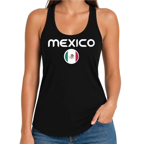 Mexico Flag Soccer Fan Ladies Sleeveless Racerback Tank Top | International Soccer | Game Day | Black, 2X-Large 2125