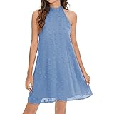 NIUBIA Women's Summer Halter Dresses Flowy Mini Wedding Guest Party Halter Neck Dress Blue