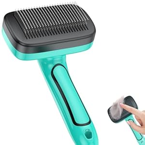 Dog Brush for Shedding Long & Short Haired Dogs, Cat Self Cleaning Slicker Retractable Brush for Curly Straight Hair, Removes Loose Fur, Mats, Tangles from Animals & Pet’s Coat, Aqua Green