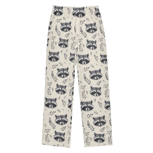 ALAZA Raccoon Pajamas Bottoms with Pockets Comfy Pjs Sleepwear Elastic Waistband Pajamas Pants Lounge Pants for 6-14 Years