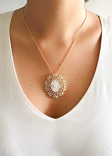 Leslie Boules Gold Guadalupe Medallion Pendant Necklace For Women 18K Plated Chain Religious Gift #TOP3
