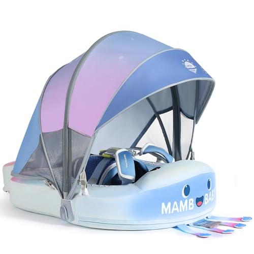 Image of Mambobaby Float with Canopy and Tail New Upgraded Non-Inflatable Baby Pool Float Mambo Float Swim Trainer Solid Infant Swim Float Adjustable Pearl Foam Baby Swim Ring