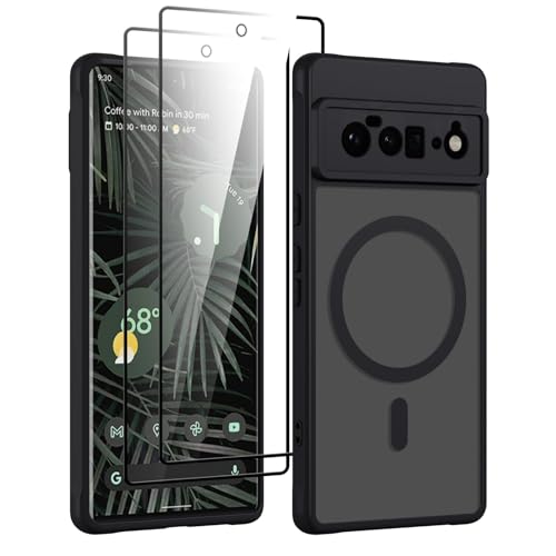 Yxnvixn Magnetic for Google Pixel 6 Case Compatible with MagSafe [with 2 Pack 9H+Screen Protector] Full Camera Protection Built-in Magnets Drop Protection Shockproof Translucent Matte Phone Black