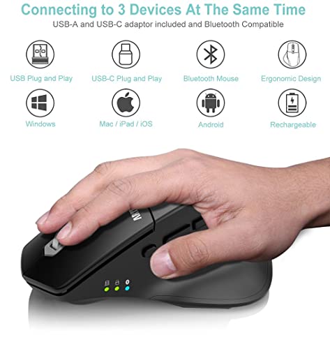 Arteck Multi-Device Wireless Bluetooth Mouse With Nano Usb-A, Usb-C Receiver Ergonomic Right Hand Silent Clicking Rechargeable Mouse For Computer Desktop Pc Laptop Mac Ipad And Windows 11/10 Ipad Os #TOP2