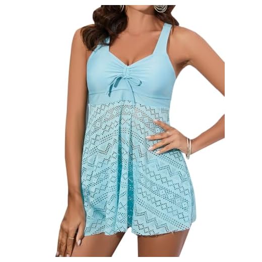 Minetom Spitze Tankini Damen Bauchweg Bademode Set Zweiteilig Push up mit Einstellbarer Badeanzug Oberteil Bikini Set Große Größen Strand Schwimmanzug A Blau L