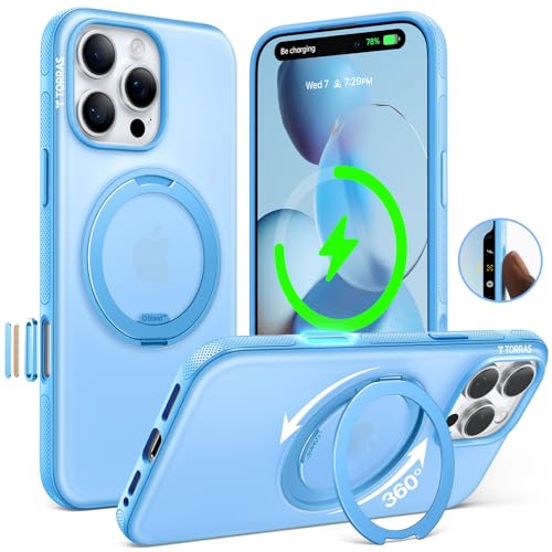 TORRAS O3 Fitness for iPhone 16 Pro Case Magnetic Stand, Fit for MagSafe, 360 Rotatable Stable Stand, Camera Control Button, Military-Grade Shockproof, Slim & Sleek, Coastal Blue Translucent