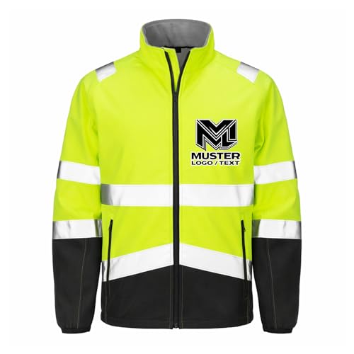 wt24print Herren Softshell Sicherheitsjacke personalisierbar mit Logo oder Text XXL Fluorescent Yellow/Black