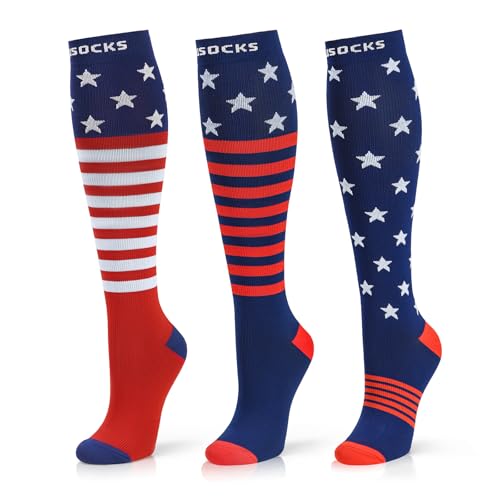 Image of Medical Compression Socks for Women and Men 3 Pairs 20-30 mmHg Knee High Christmas Compression Stockings Circulation Best for Running Athletic Nurses