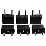 6 Paquete de adaptador de clavijade salida de los EEUU (americano) al europeo (dos pernos redondos de 4 milimetros)