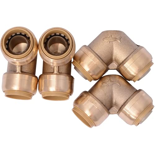 SharkBite U256LFA4 90 Degree Elbow, Plumbing Pipe Connector, PEX Fittings, Push-to-Connect, Copper, CPVC, HDPE, 3 4 Inch, Pack of 4