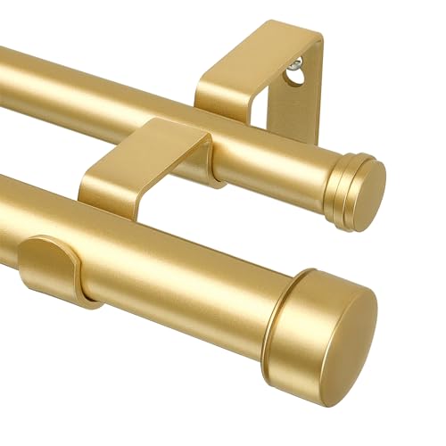 Hotozon Barra De Cortina De 2 Niveles, 80-218 Cm, Color Dorado, Barra De Cortina Doble Con Topes Clásicos, Barras De Cortina Extensibles De 25 Mm Con Soportes Para Salón, Cocina, Dormitorio