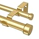 HOTOZON Gardinenstange 2 Läufig 80-218 cm Gold, Vorhangstange Doppelläufig mit Klassischem Endstück, 25 mm Gardinenstangen Ausziehbar mit Halterungen für Wohnzimmer, Küche, Schlafzimmer