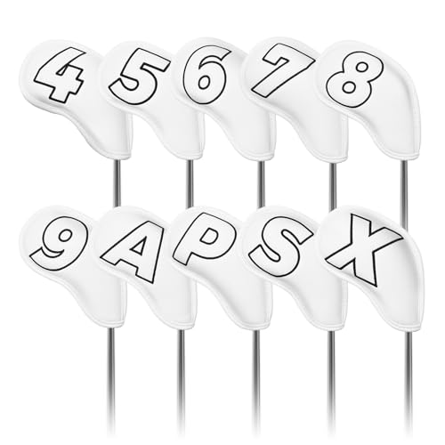 Craftsman Golf 10pcs Black Outline No. on Both Sides Magnetic Closure Classic White Leather Iron Headcover Covers Set Travel Cases Protector