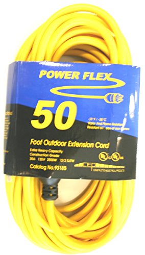 CEP Construction Electrical Products 93185 12-Gauge 20-Amp 50-Feet SJTW Power Flex Yellow Extension Cord