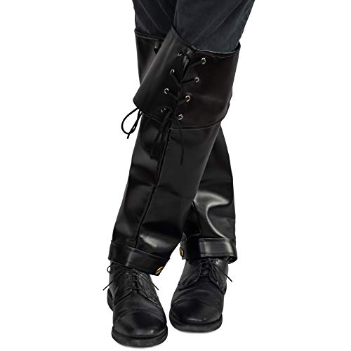 Skeleteen Faux Leather Pirate Boots - Over The Shoe Black Costume Boots Accessories With Cuffs And Laces For Medieval And Renaissance Costumes For Adults And Children #TOP2