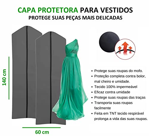 Capa para Vestido Capa Protetora Vestido Com Zíper TNT Imperméavel Cinza Premium