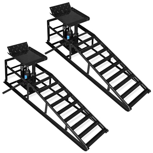 Skepphlay 2 Pack Hydraulic Car Ramps 5t, Car Ramps High Lift 11000lbs, Cars Lift Service Ramp Height 9"-14.2", Heavy Duty Steel Auto Ramp for Changing Oil for Maintenance, Black