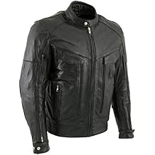 Milwaukee Leather LKM1700 Mens Premium Black Buffalo Leather Cruiser Motorcycle Jacket with CE Armort Protection